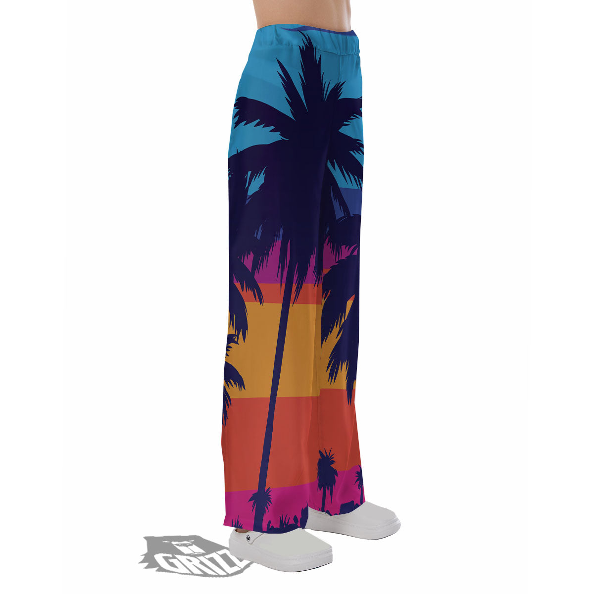 Sunset On The Beach And Palm Trees Print Pajama Pants-grizzshop