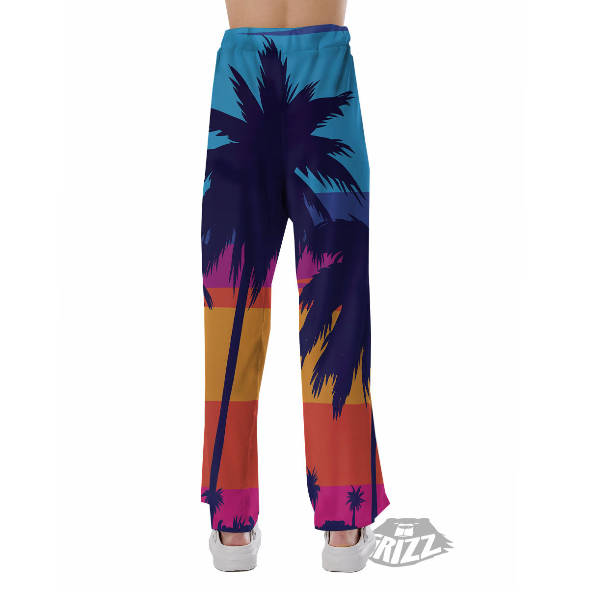 Sunset On The Beach And Palm Trees Print Pajama Pants-grizzshop