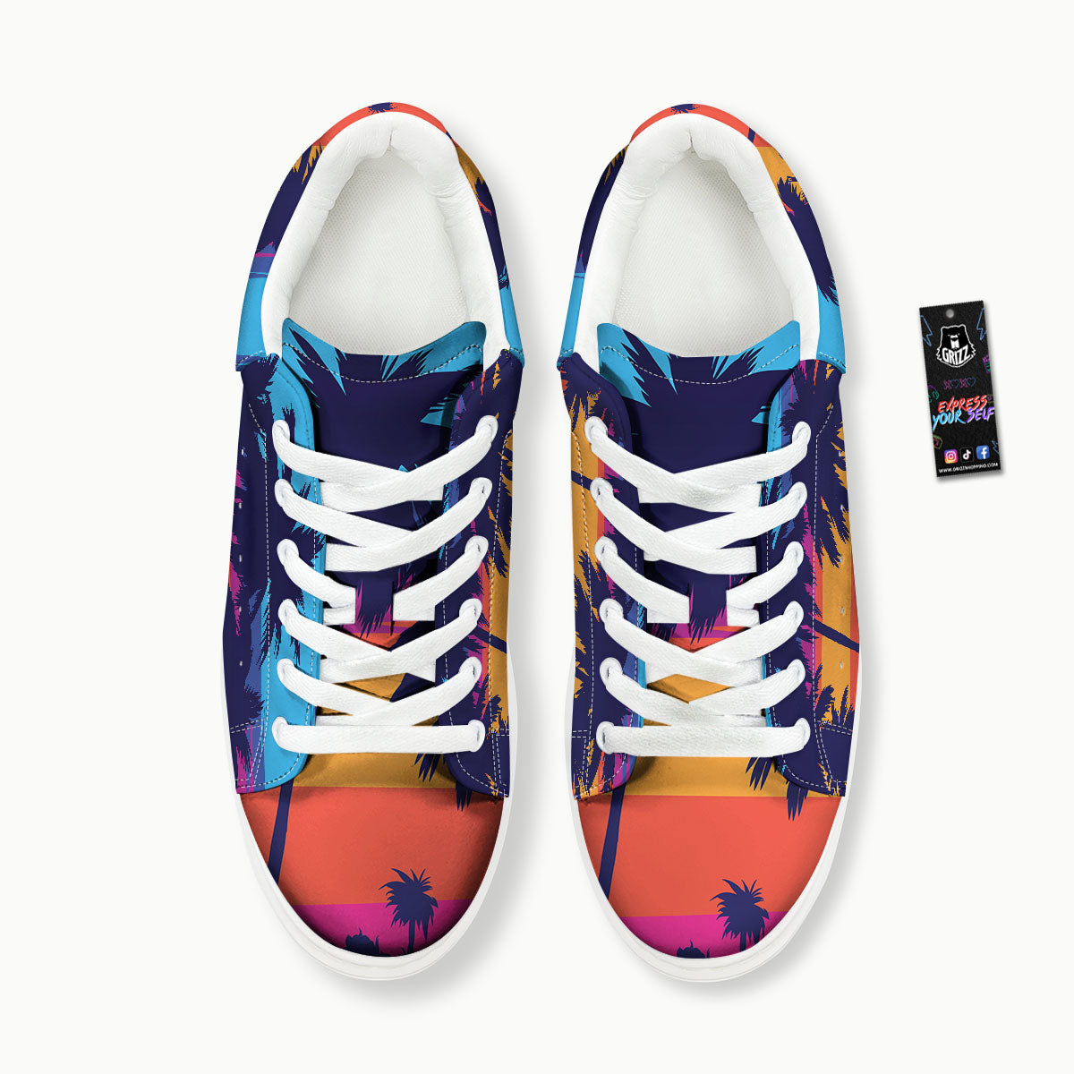Sunset On The Beach And Palm Trees Print Platform Shoes-grizzshop