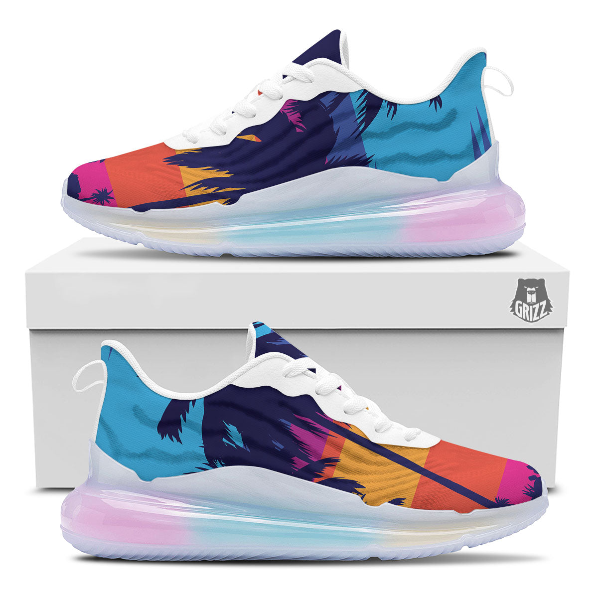 Sunset On The Beach And Palm Trees Print Running Sneakers-grizzshop