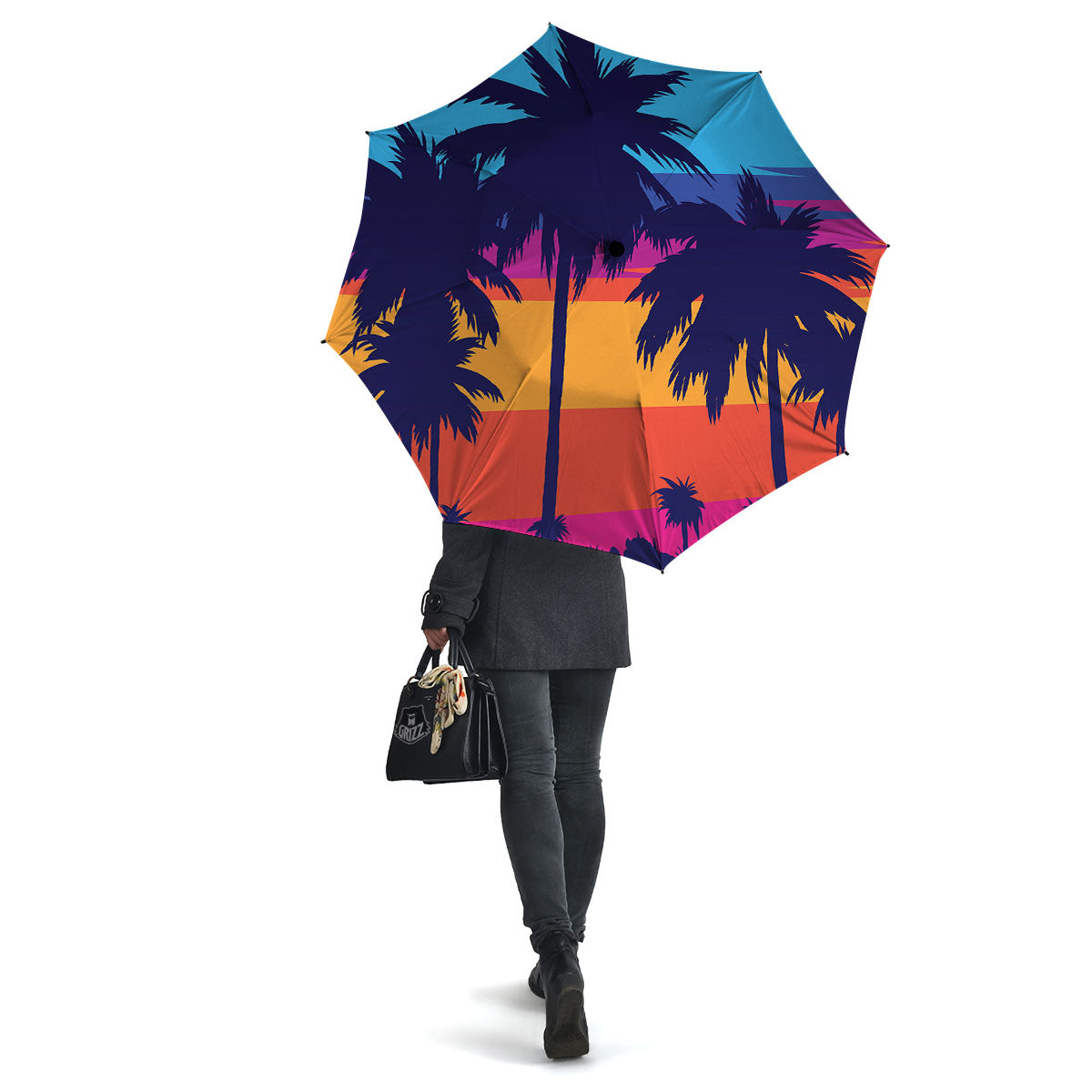 Sunset On The Beach And Palm Trees Print Umbrella-grizzshop