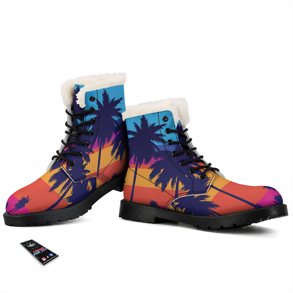 Sunset On The Beach And Palm Trees Print Winter Boots-grizzshop