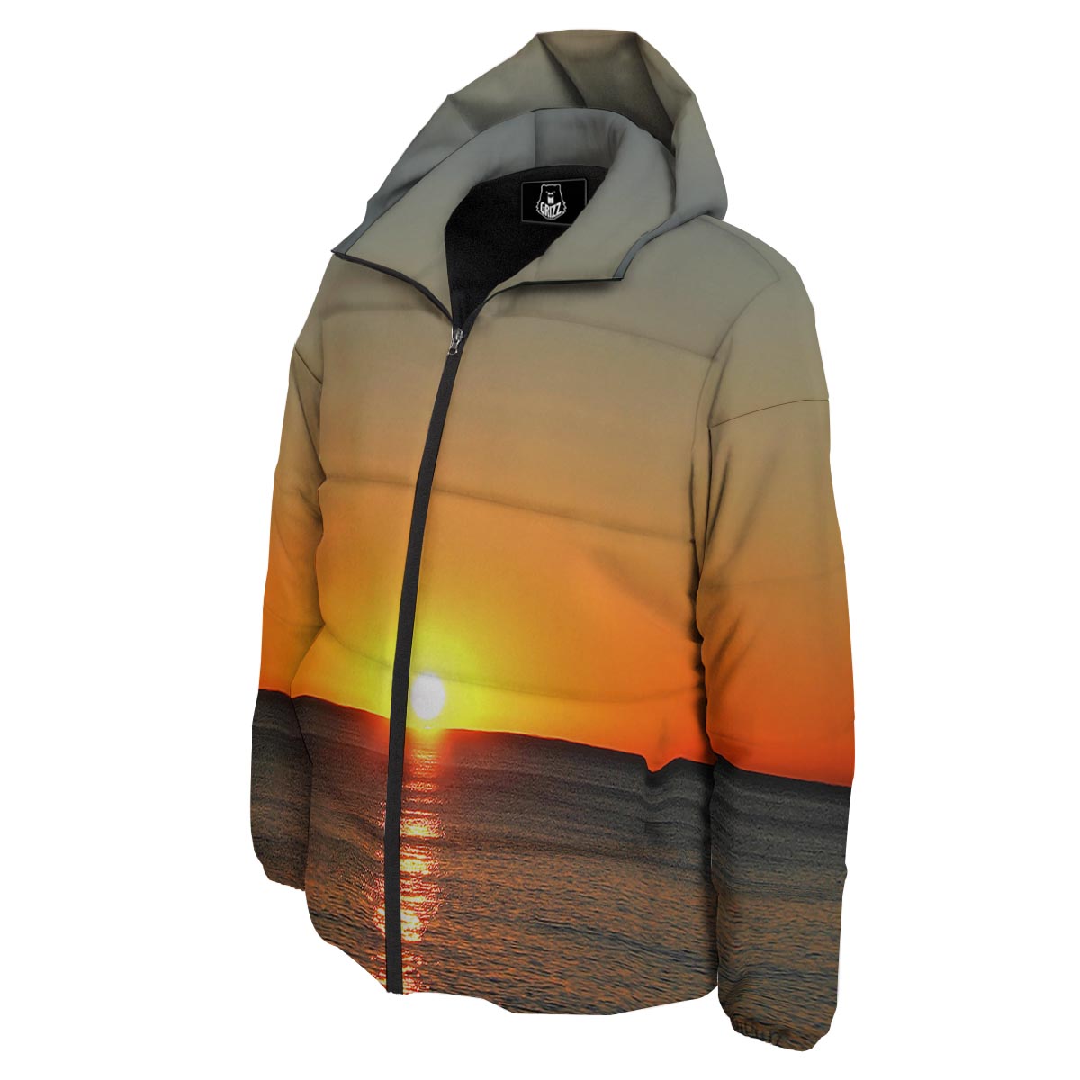 Sunset Over Sea Print Down Jacket-grizzshop
