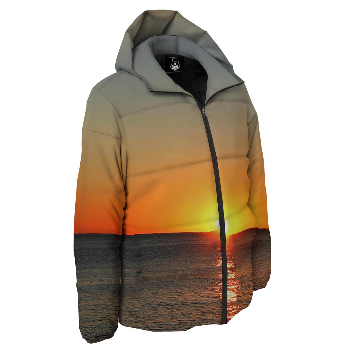 Sunset Over Sea Print Down Jacket-grizzshop