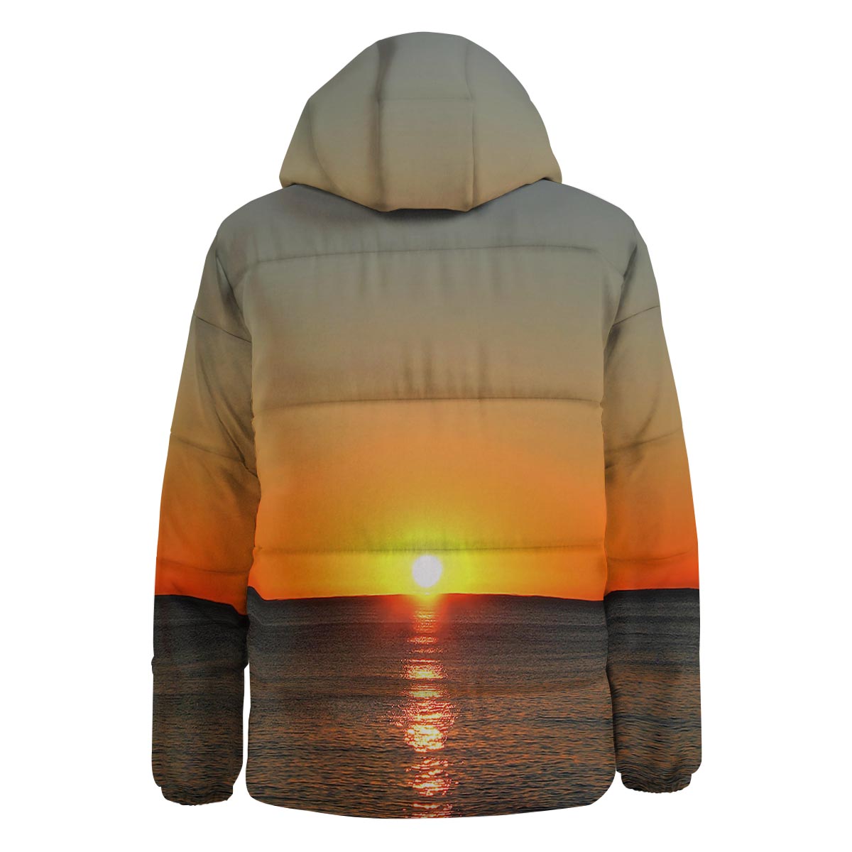 Sunset Over Sea Print Down Jacket-grizzshop