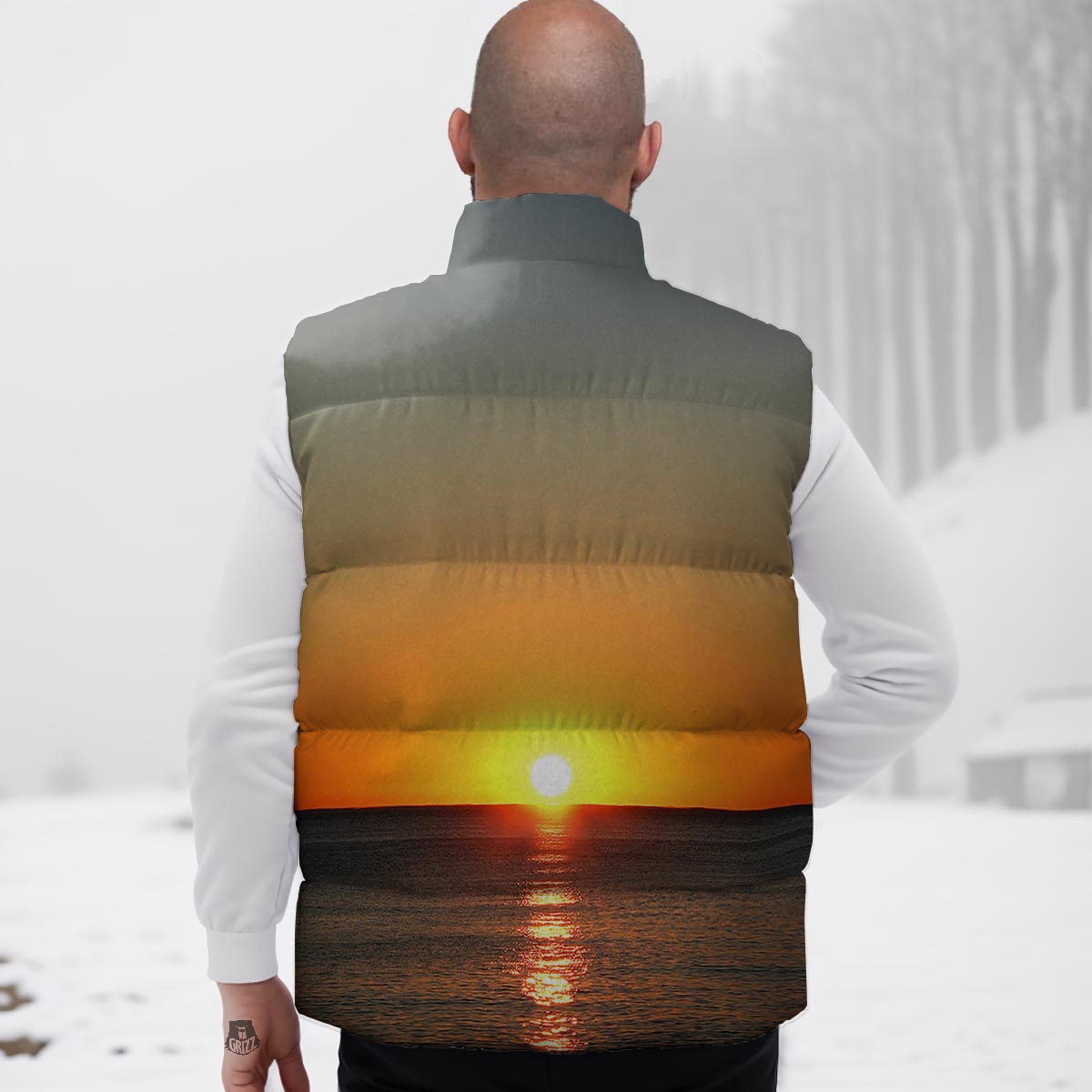 Sunset Over Sea Print Down Vest-grizzshop