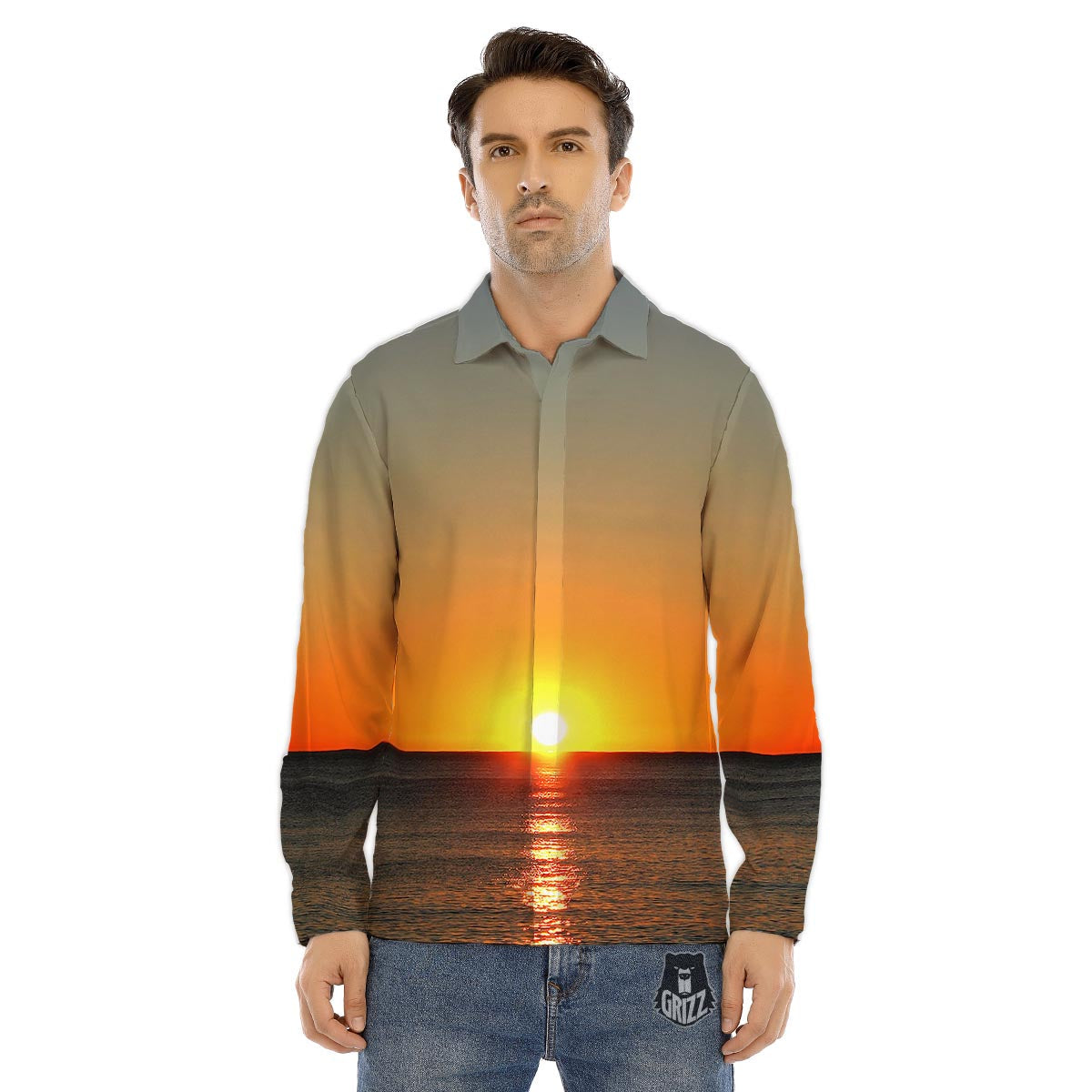 Sunset Over Sea Print Men's Dress Shirts-grizzshop