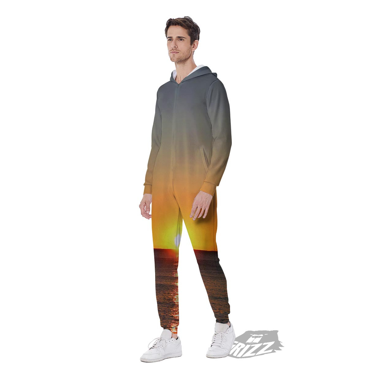 Sunset Over Sea Print Men's Jumpsuit-grizzshop