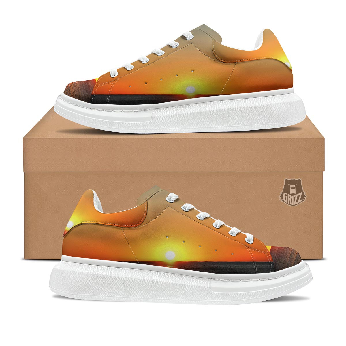 Sunset Over Sea Print Platform Shoes-grizzshop
