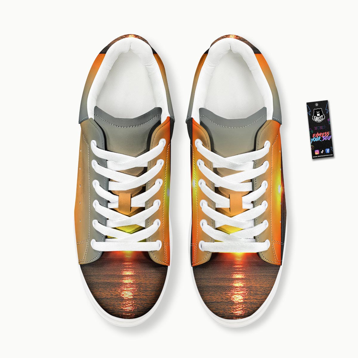 Sunset Over Sea Print Platform Shoes-grizzshop