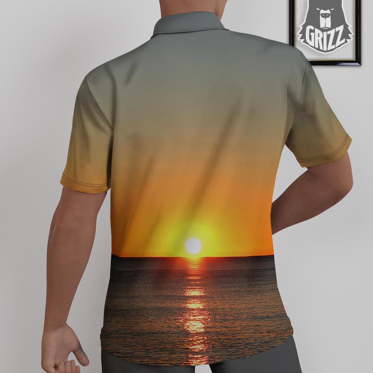 Sunset Over Sea Print Untucked Shirts-grizzshop