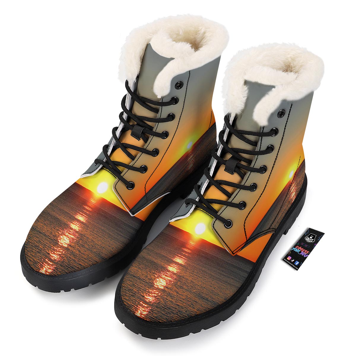 Sunset Over Sea Print Winter Boots-grizzshop