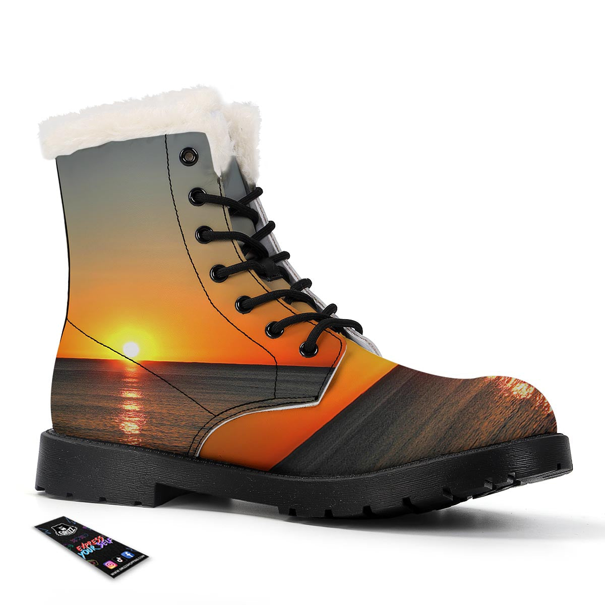 Sunset Over Sea Print Winter Boots-grizzshop