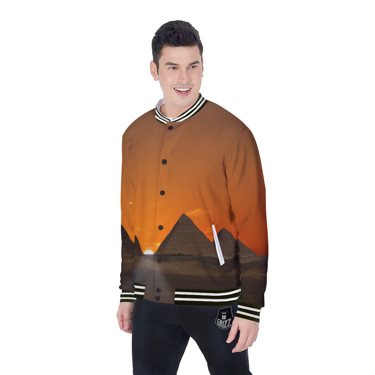 Sunset Pyramid Print Baseball Jacket-grizzshop