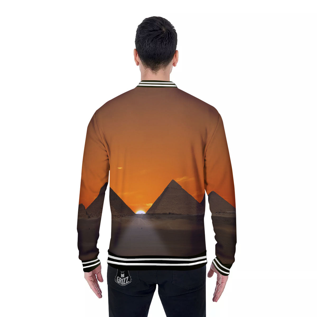 Sunset Pyramid Print Baseball Jacket-grizzshop