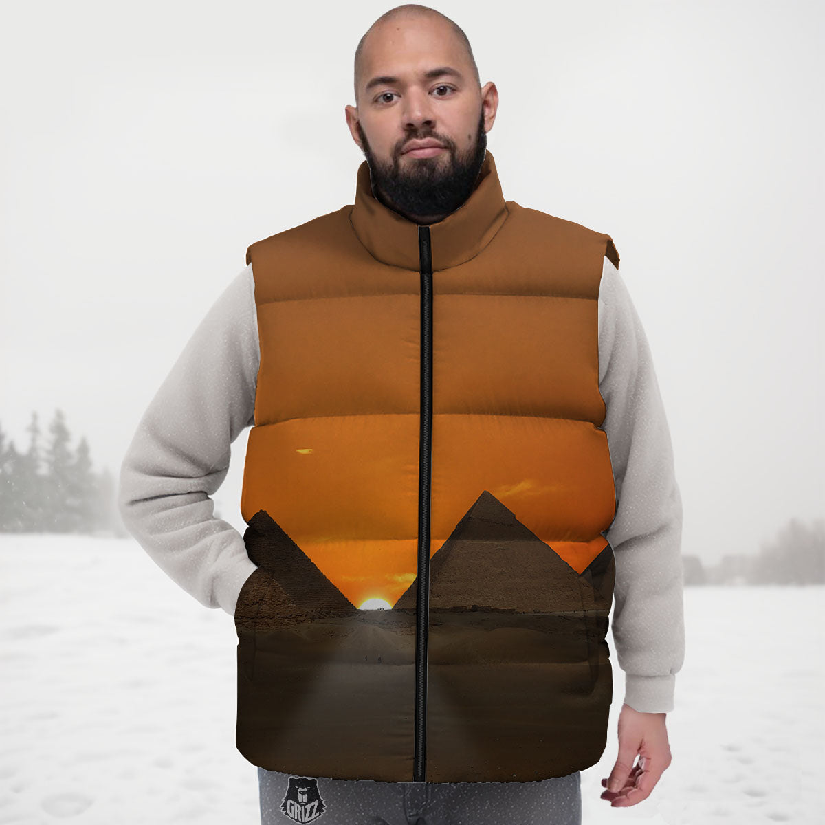 Sunset Pyramid Print Down Vest-grizzshop