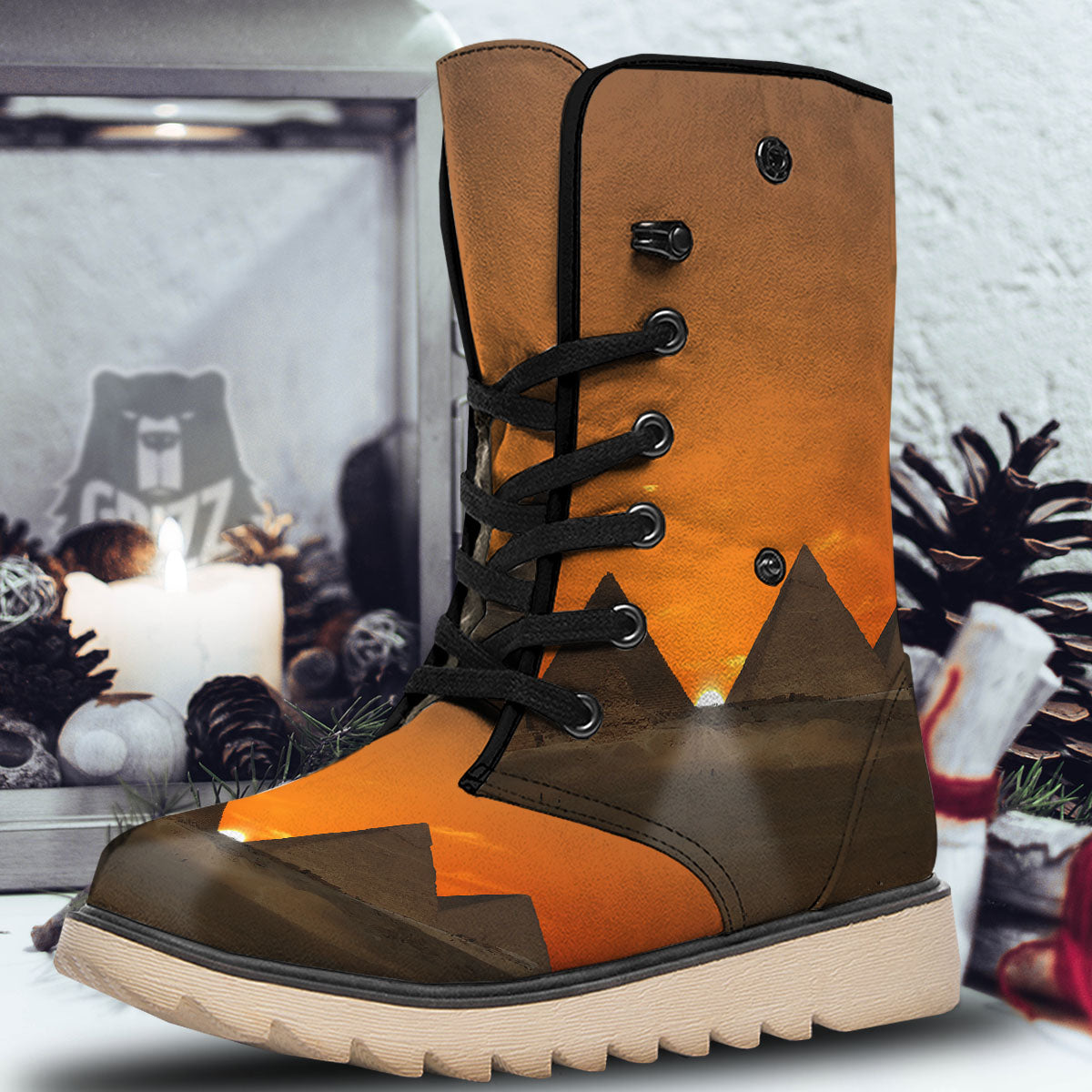 Sunset Pyramid Print Snow Boots-grizzshop