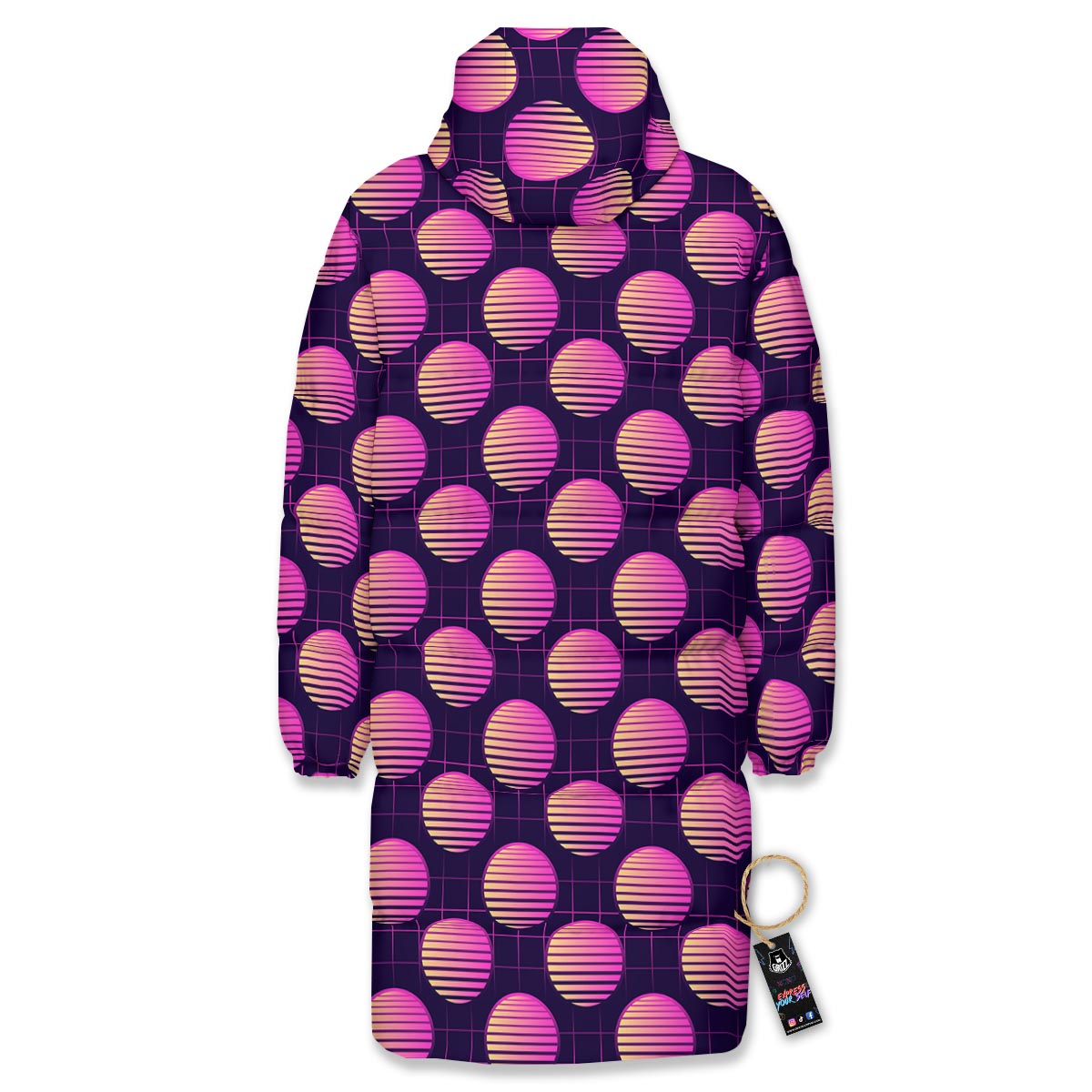 Sunset Retrowave Print Pattern Long Down Jacket-grizzshop