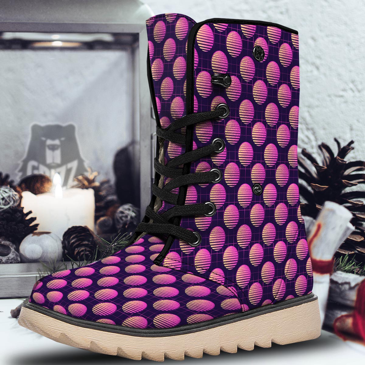 Sunset Retrowave Print Pattern Snow Boots-grizzshop