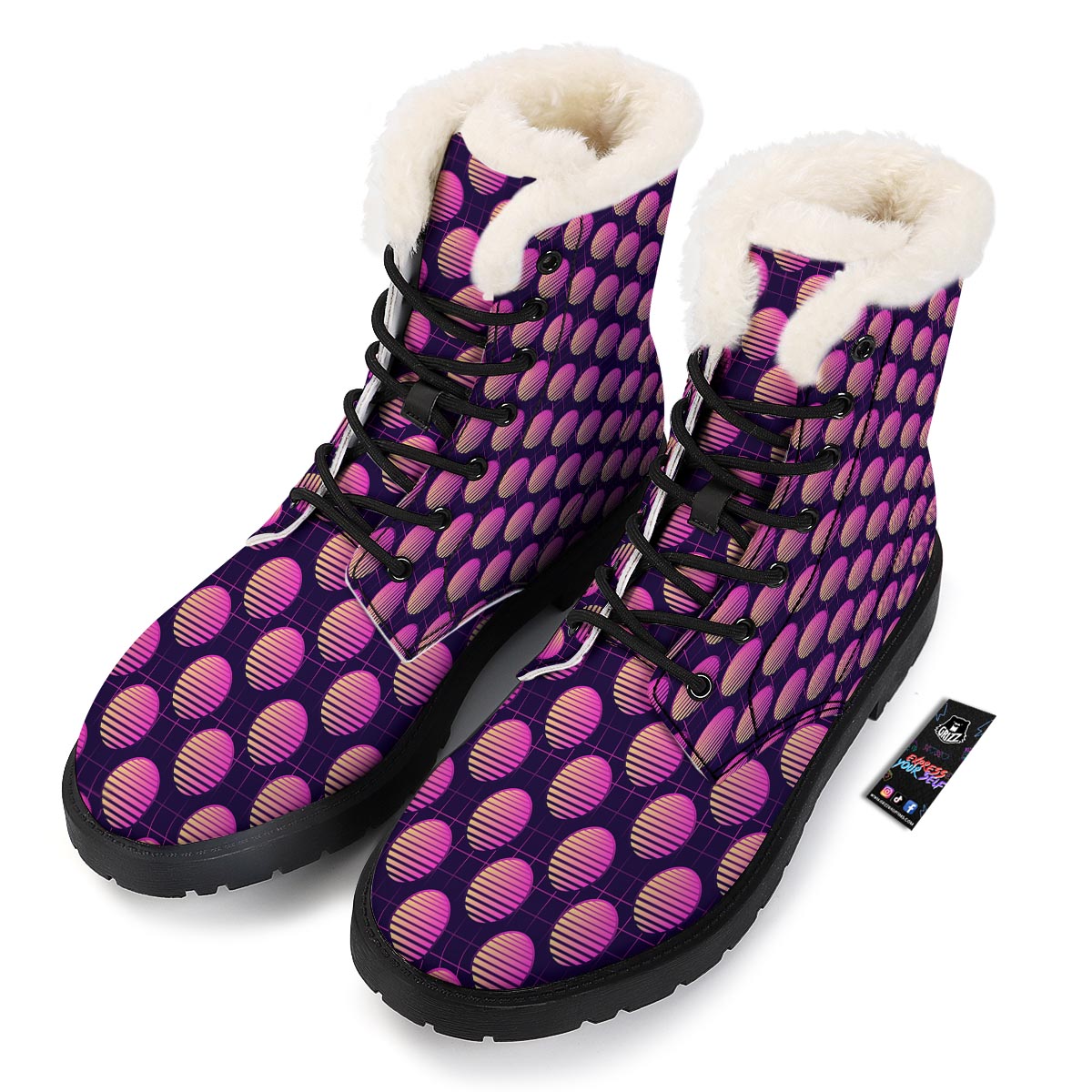 Sunset Retrowave Print Pattern Winter Boots-grizzshop