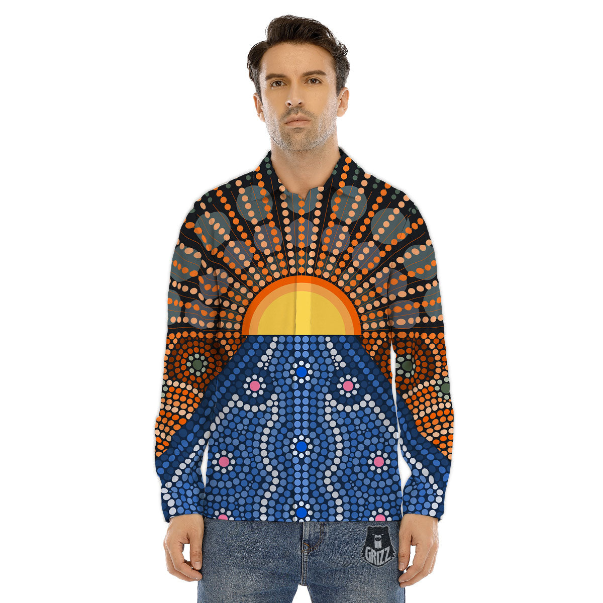 Sunset Art Aboriginal Indigenous Print Men's Dress Shirts