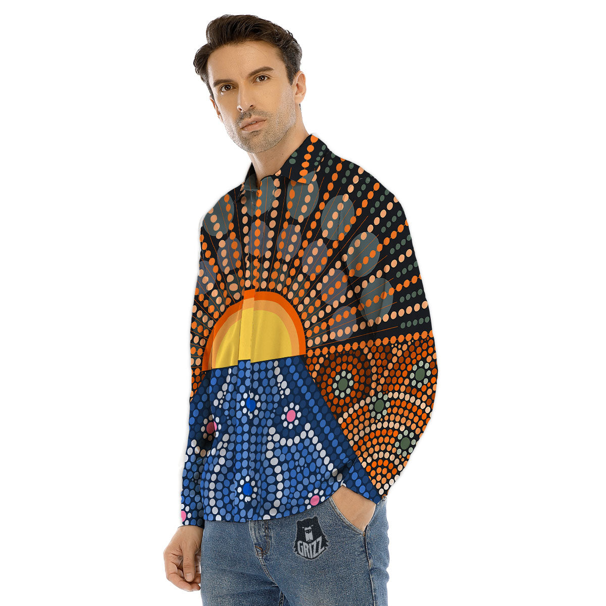 Sunset Art Aboriginal Indigenous Print Men's Dress Shirts