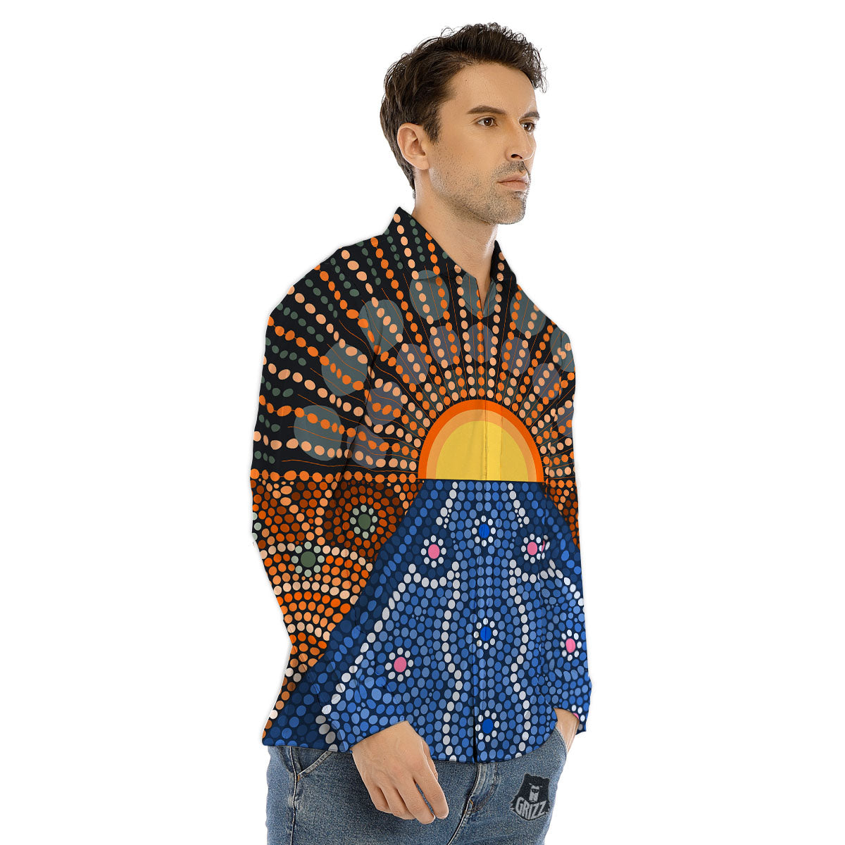 Sunset Art Aboriginal Indigenous Print Men's Dress Shirts