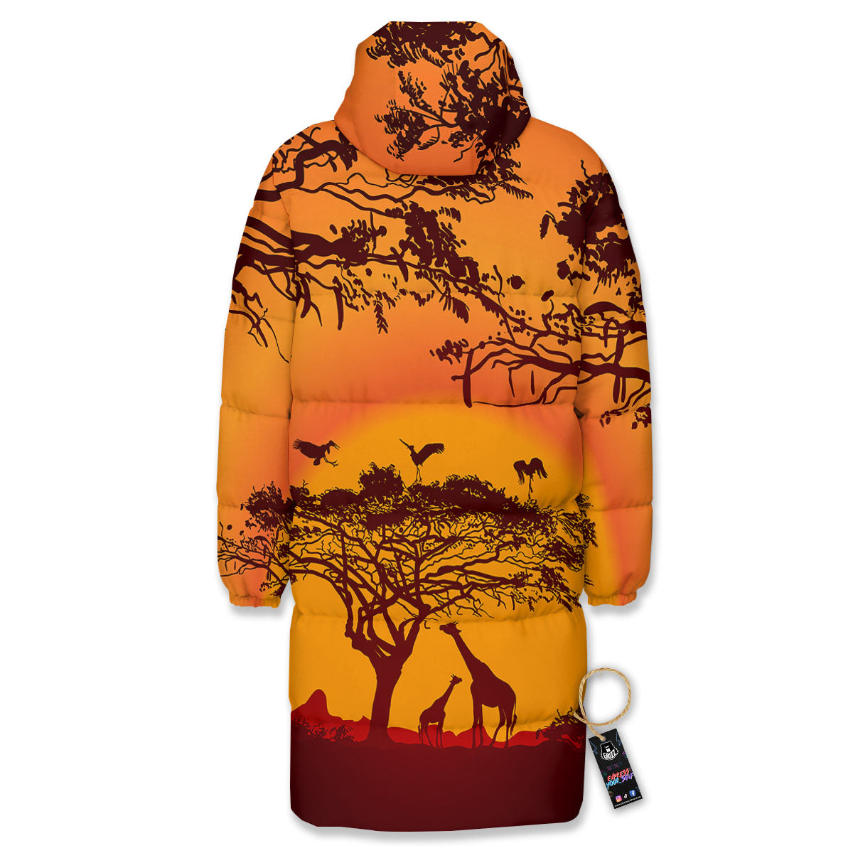 Sunset African Savanna Print Long Down Jacket