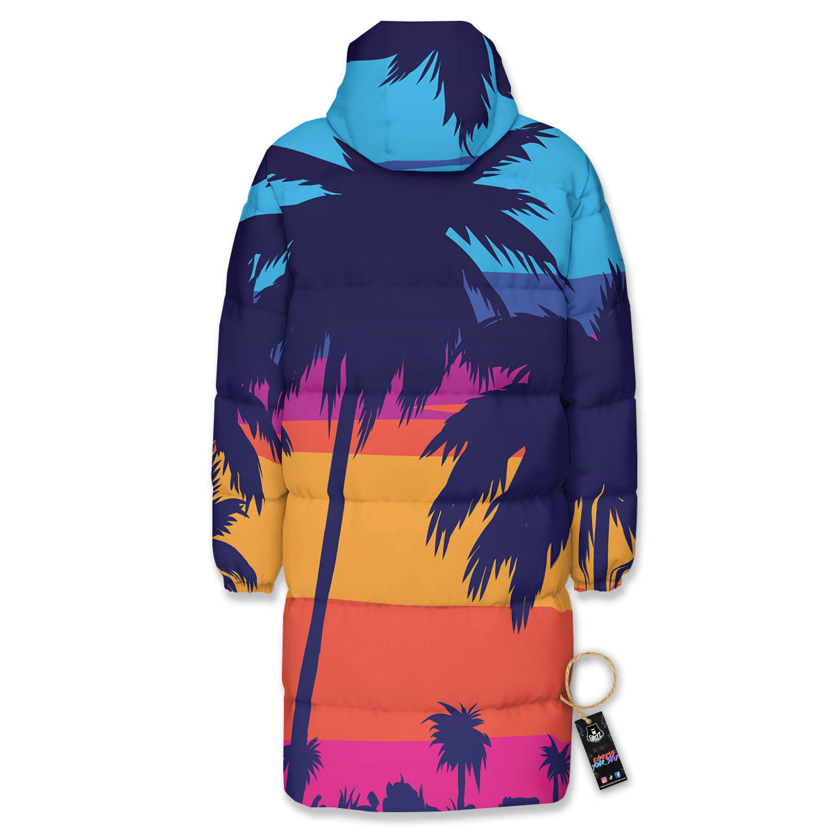 Sunset On The Beach And Palm Trees Print Long Down Jacket