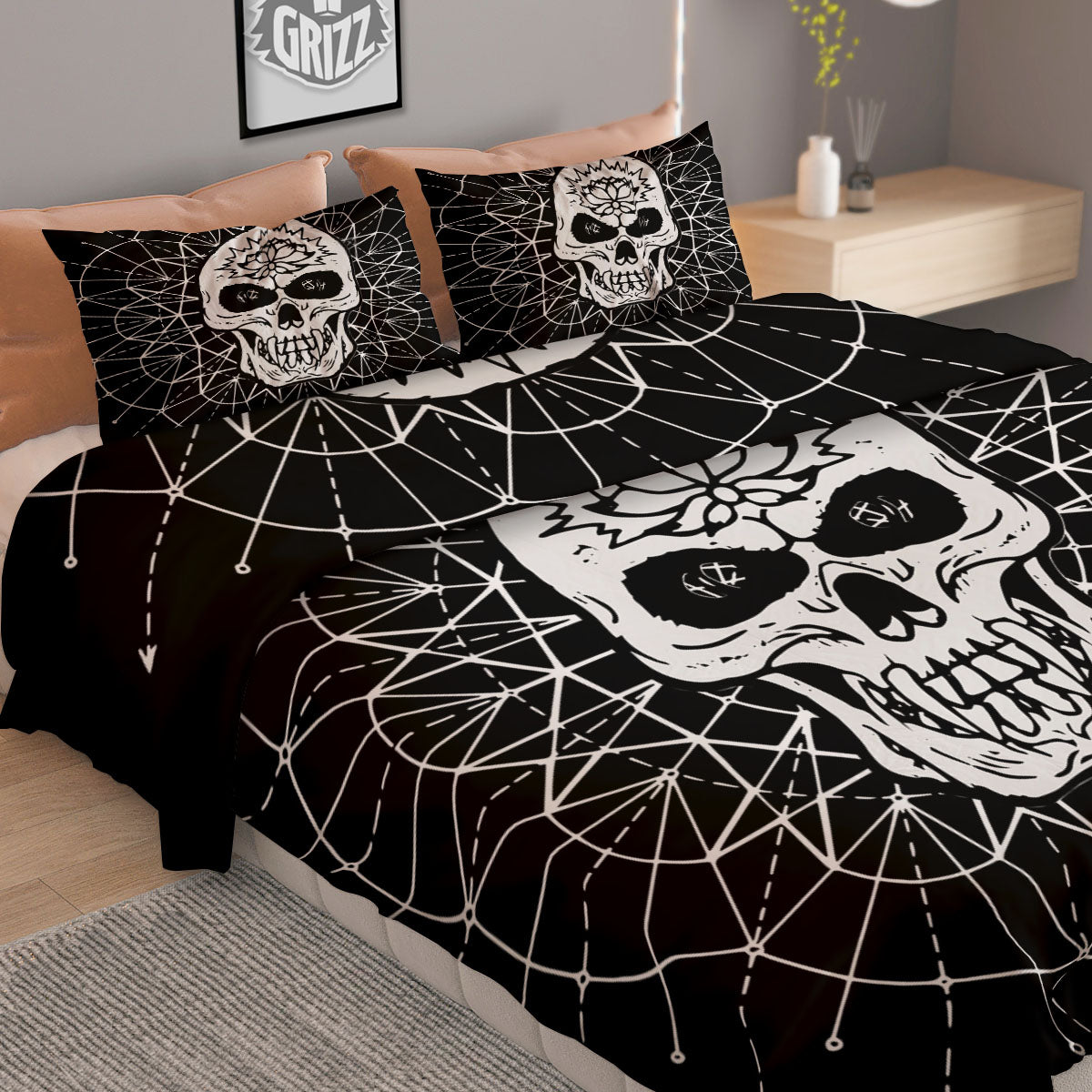 Supernatural Skull Wicca White And Black Print Duvet Cover Bedding Set
