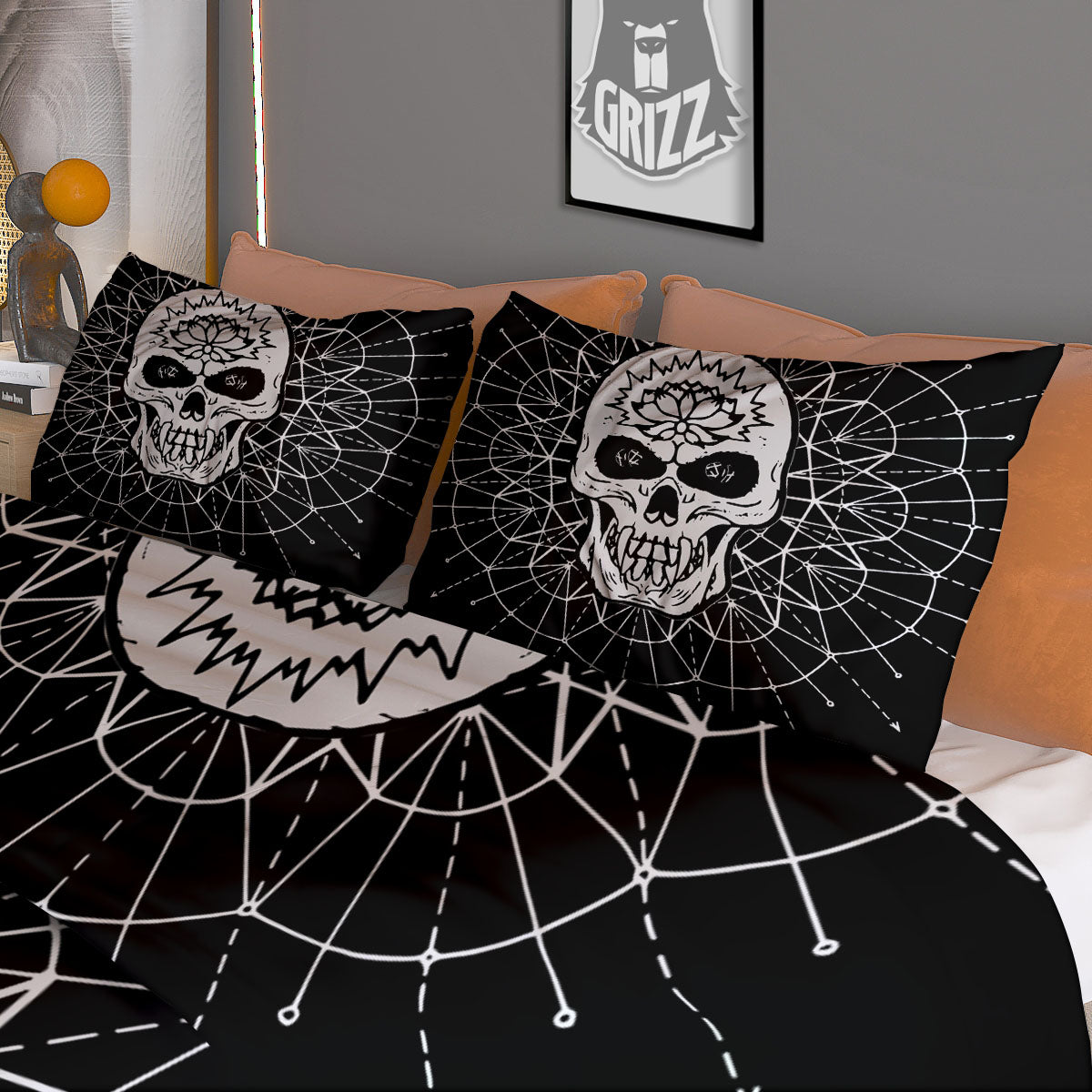 Supernatural Skull Wicca White And Black Print Duvet Cover Bedding Set