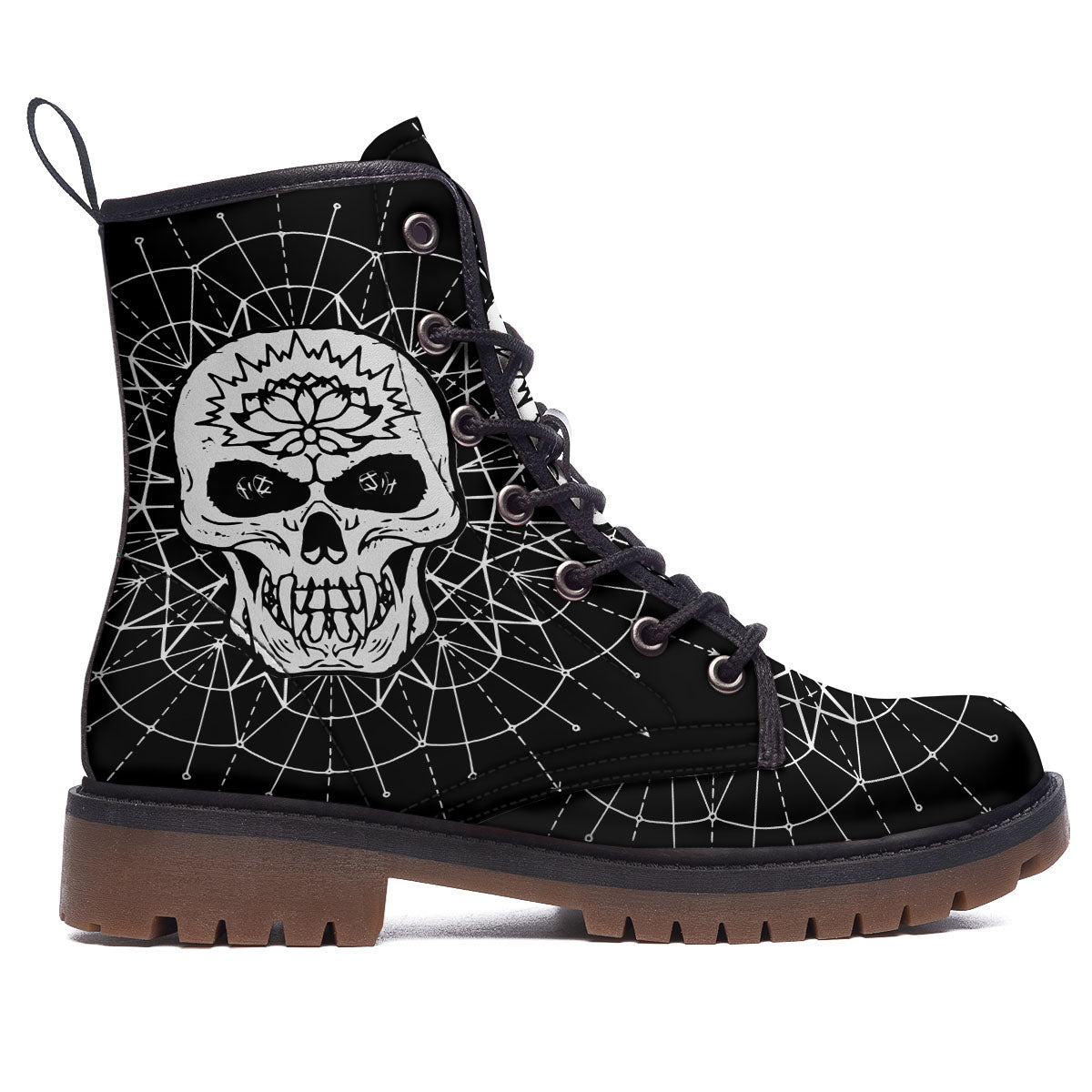 Supernatural Skull Wicca White And Black Print Work Boots-grizzshop