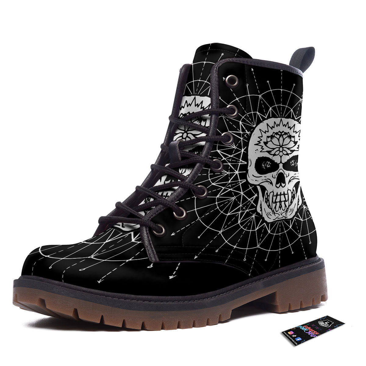 Supernatural Skull Wicca White And Black Print Work Boots-grizzshop