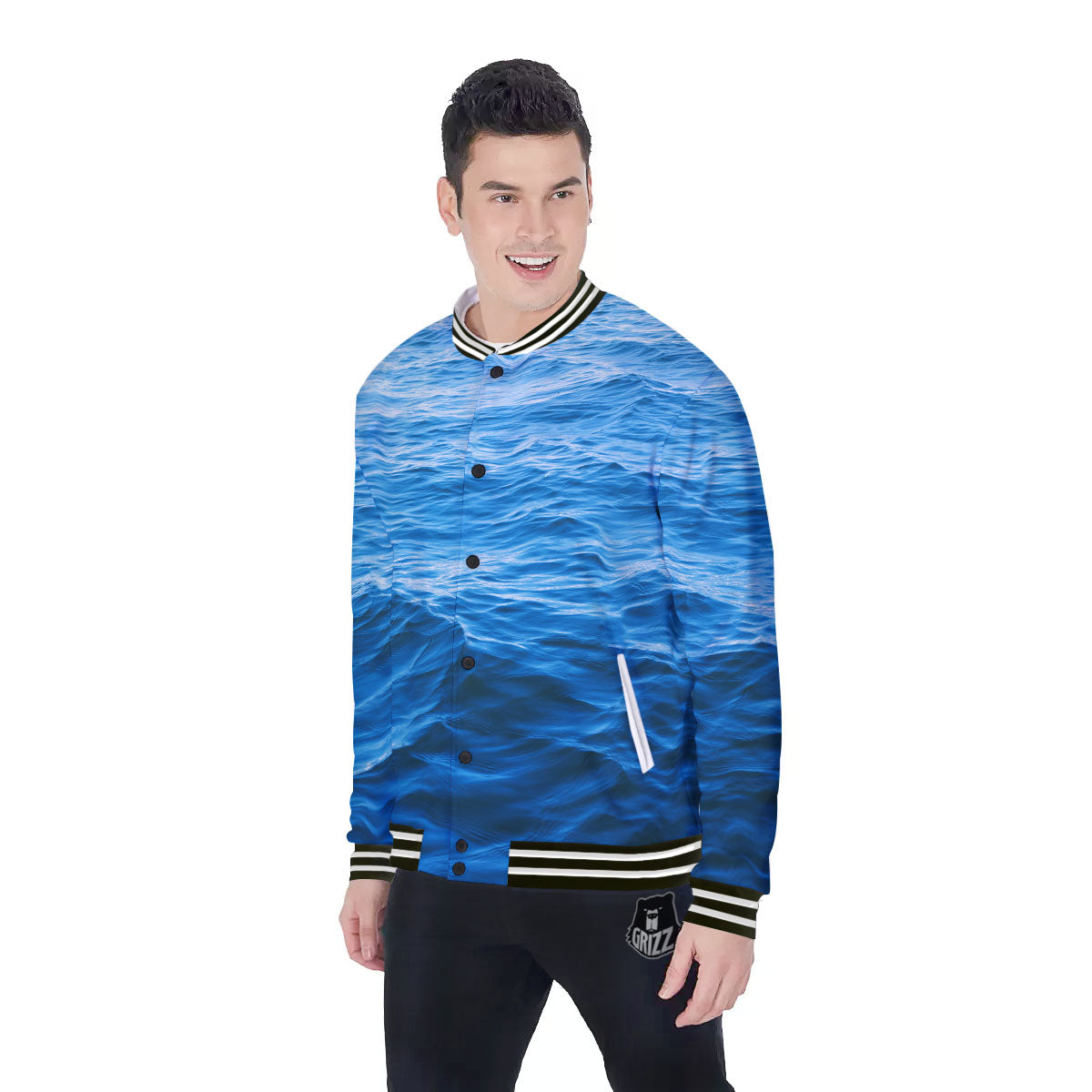 Surface Ocean Print Baseball Jacket-grizzshop