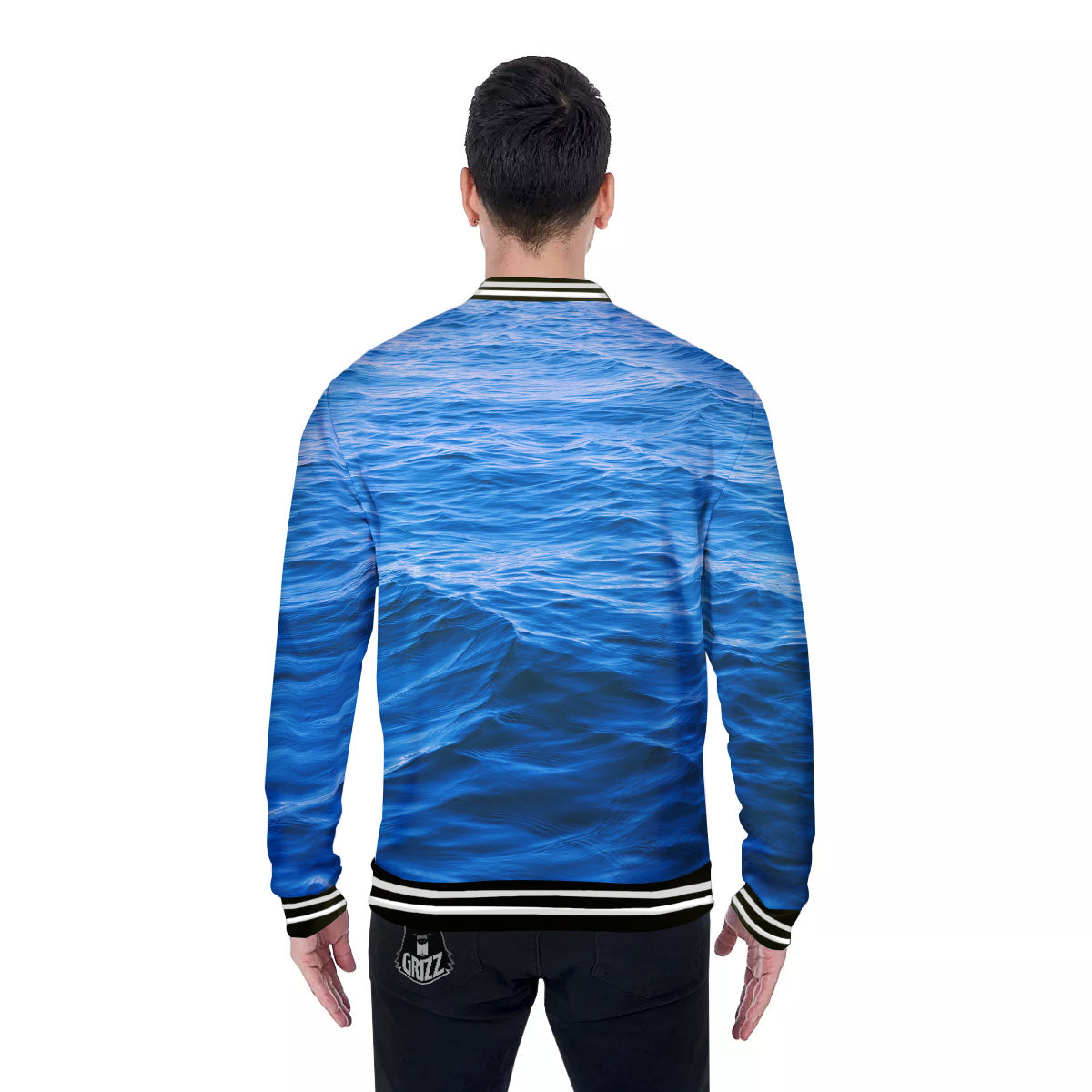Surface Ocean Print Baseball Jacket-grizzshop