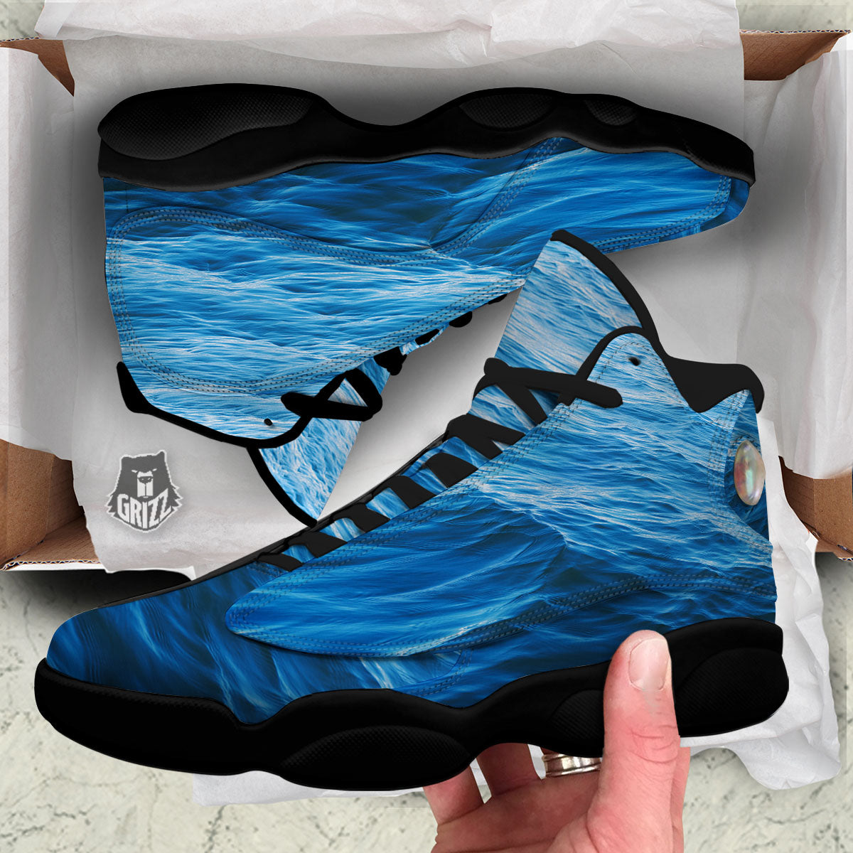 Surface Ocean Print Black Basketball Shoes-grizzshop