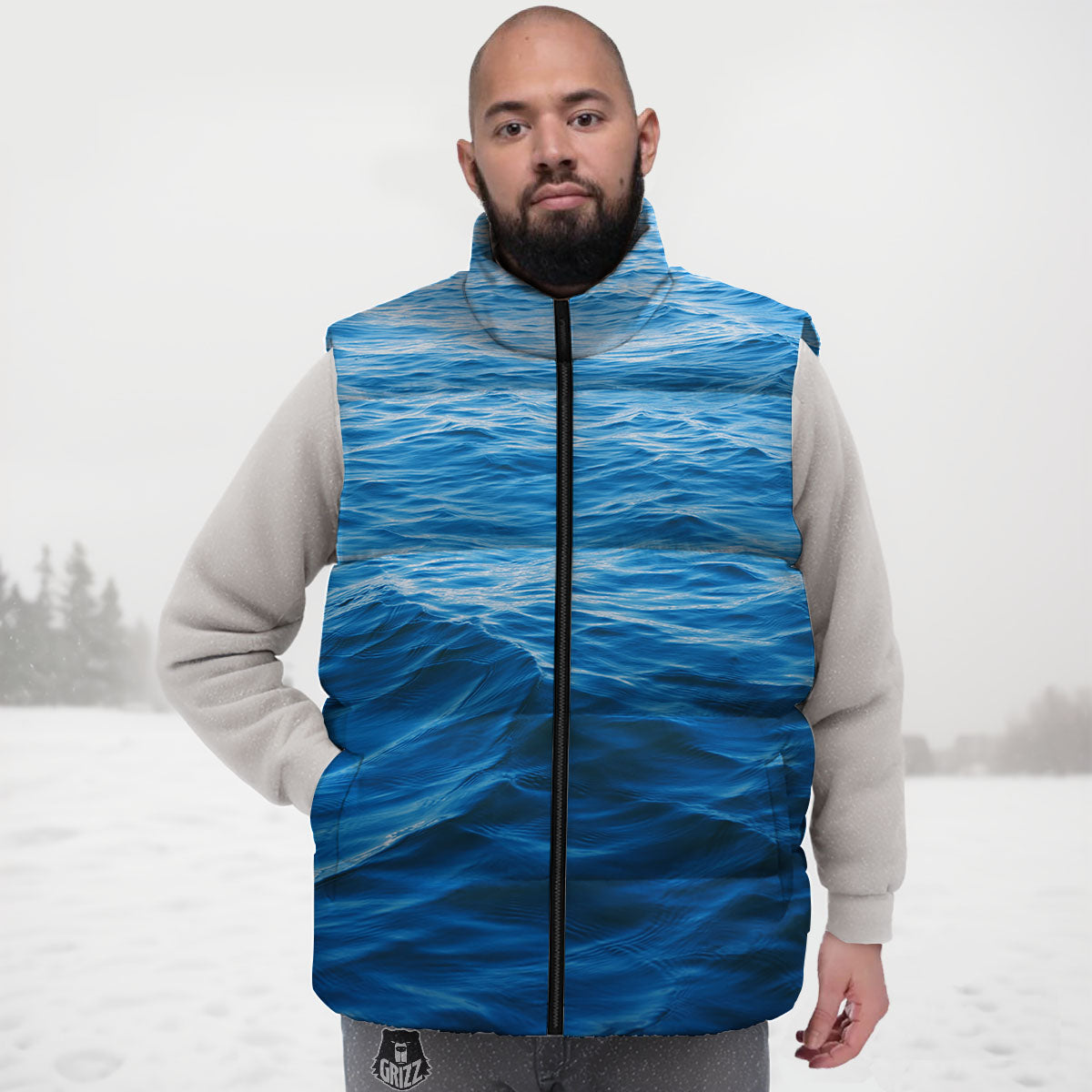 Surface Ocean Print Down Vest-grizzshop
