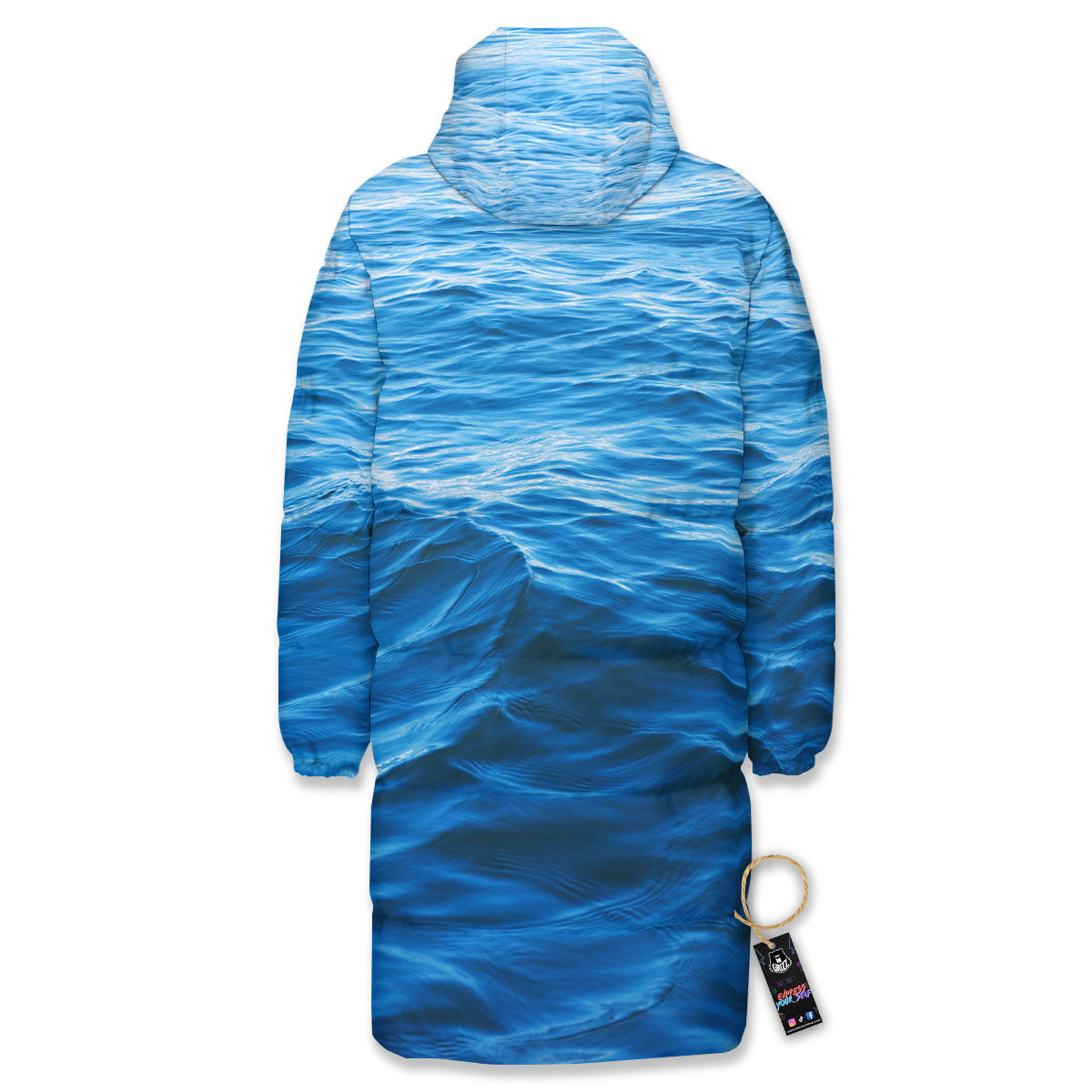 Surface Ocean Print Long Down Jacket-grizzshop