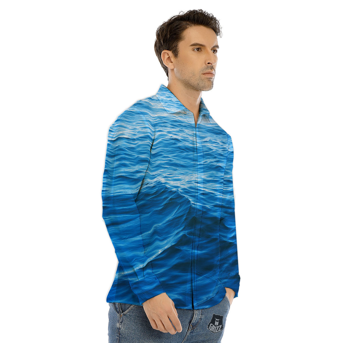 Surface Ocean Print Men's Dress Shirts-grizzshop