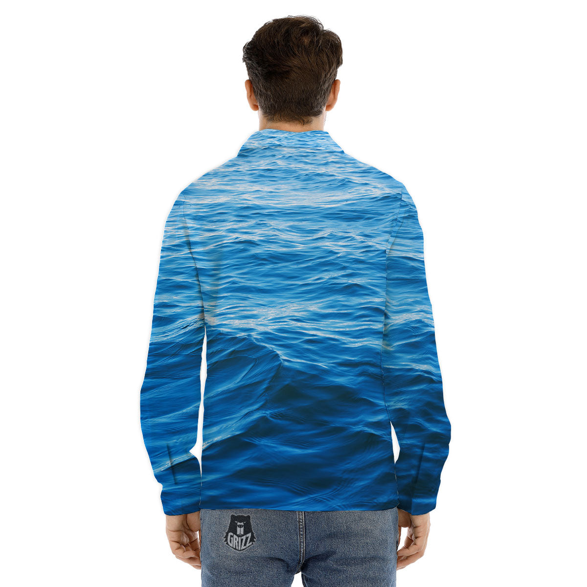 Surface Ocean Print Men's Dress Shirts-grizzshop