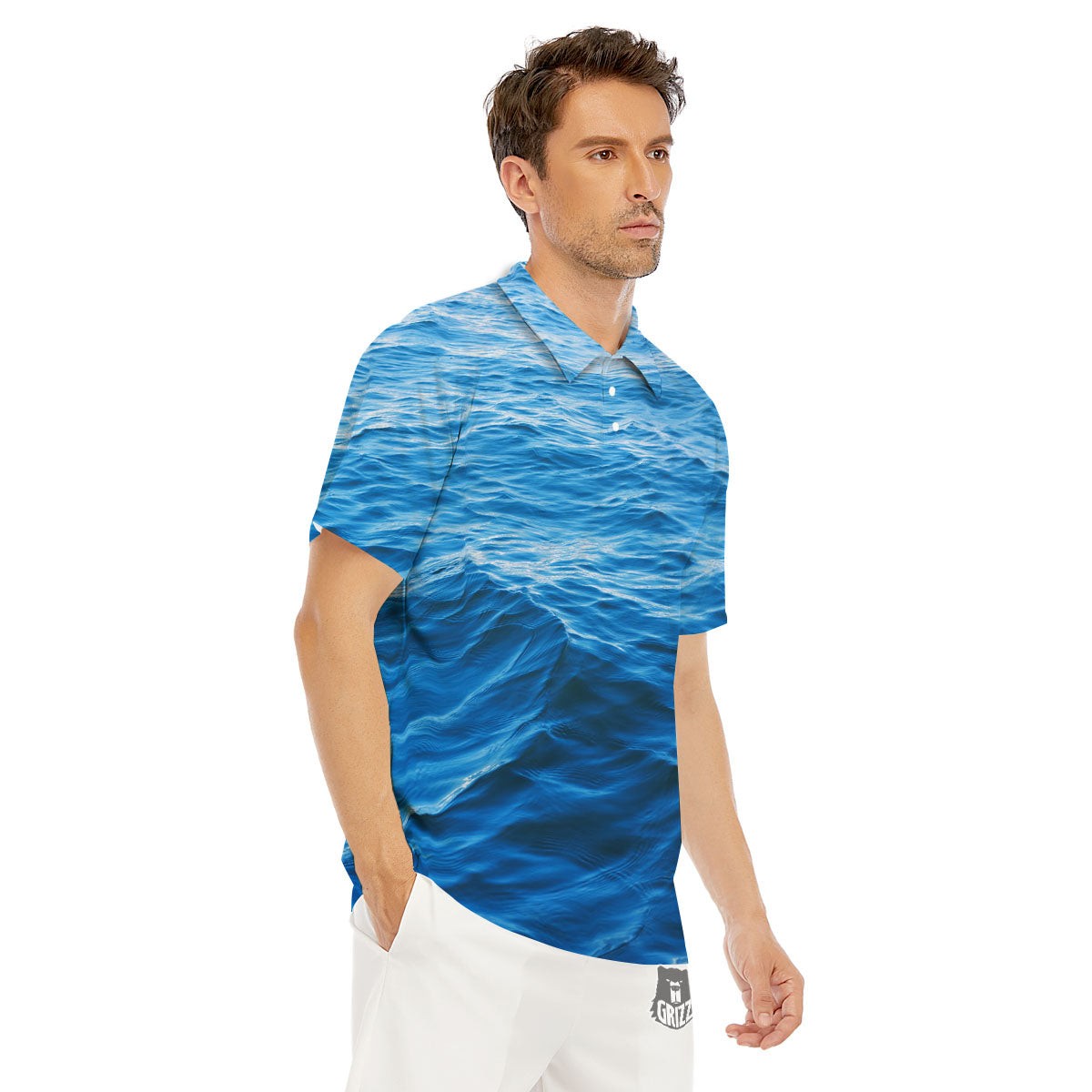 Surface Ocean Print Men's Golf Shirts-grizzshop