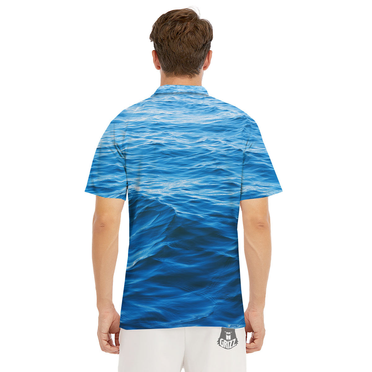 Surface Ocean Print Men's Golf Shirts-grizzshop