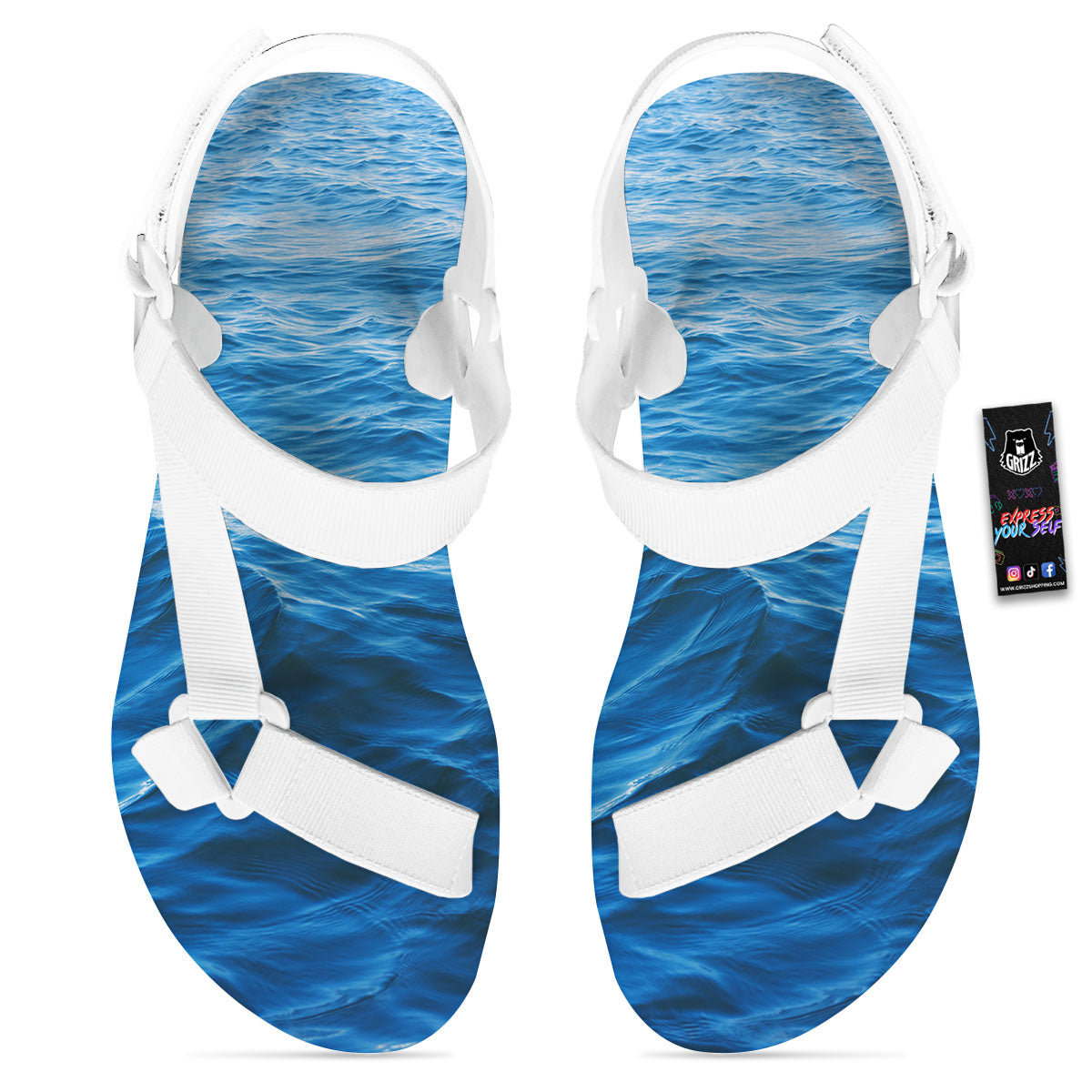Surface Ocean Print White Open Toe Sandals-grizzshop