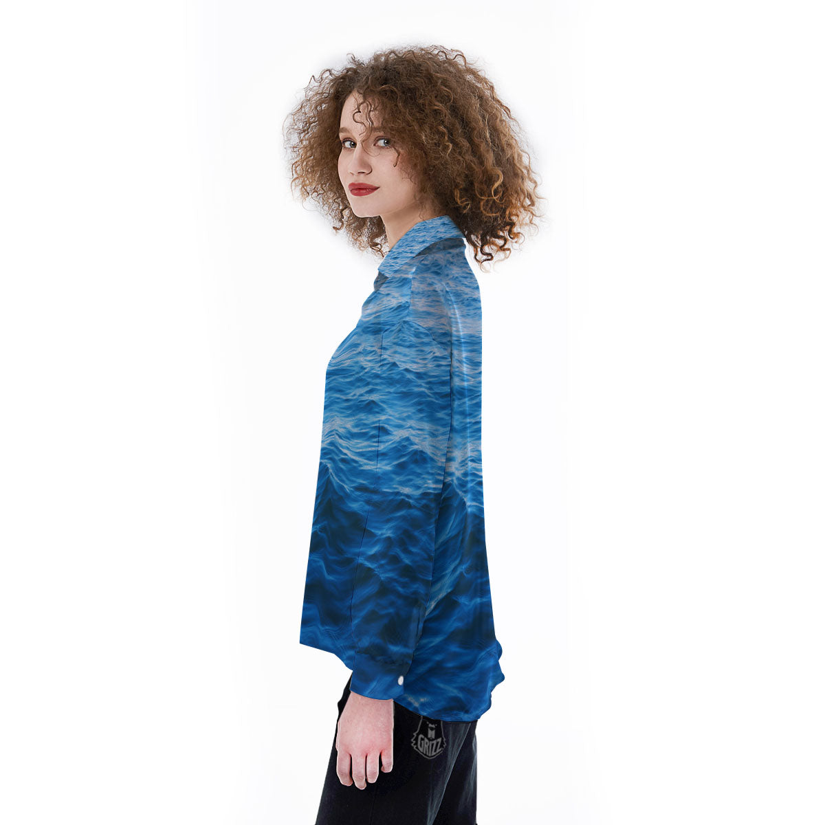 Surface Ocean Print Women's Long Sleeve Shirts-grizzshop