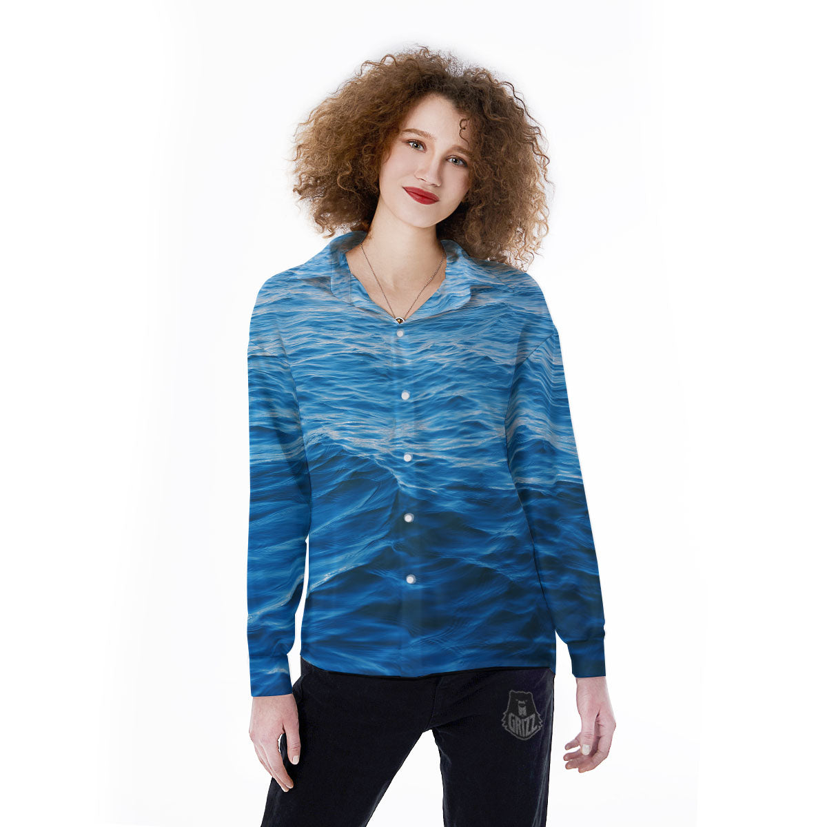 Surface Ocean Print Women's Long Sleeve Shirts-grizzshop