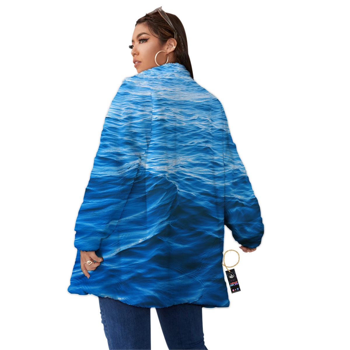 Surface Ocean Print Women's Sherpa Jacket-grizzshop