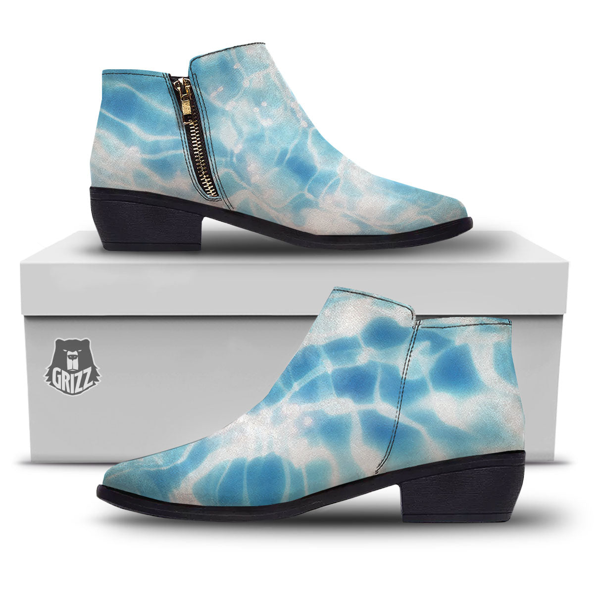 Surface Pool Water Print Ankle Boots-grizzshop