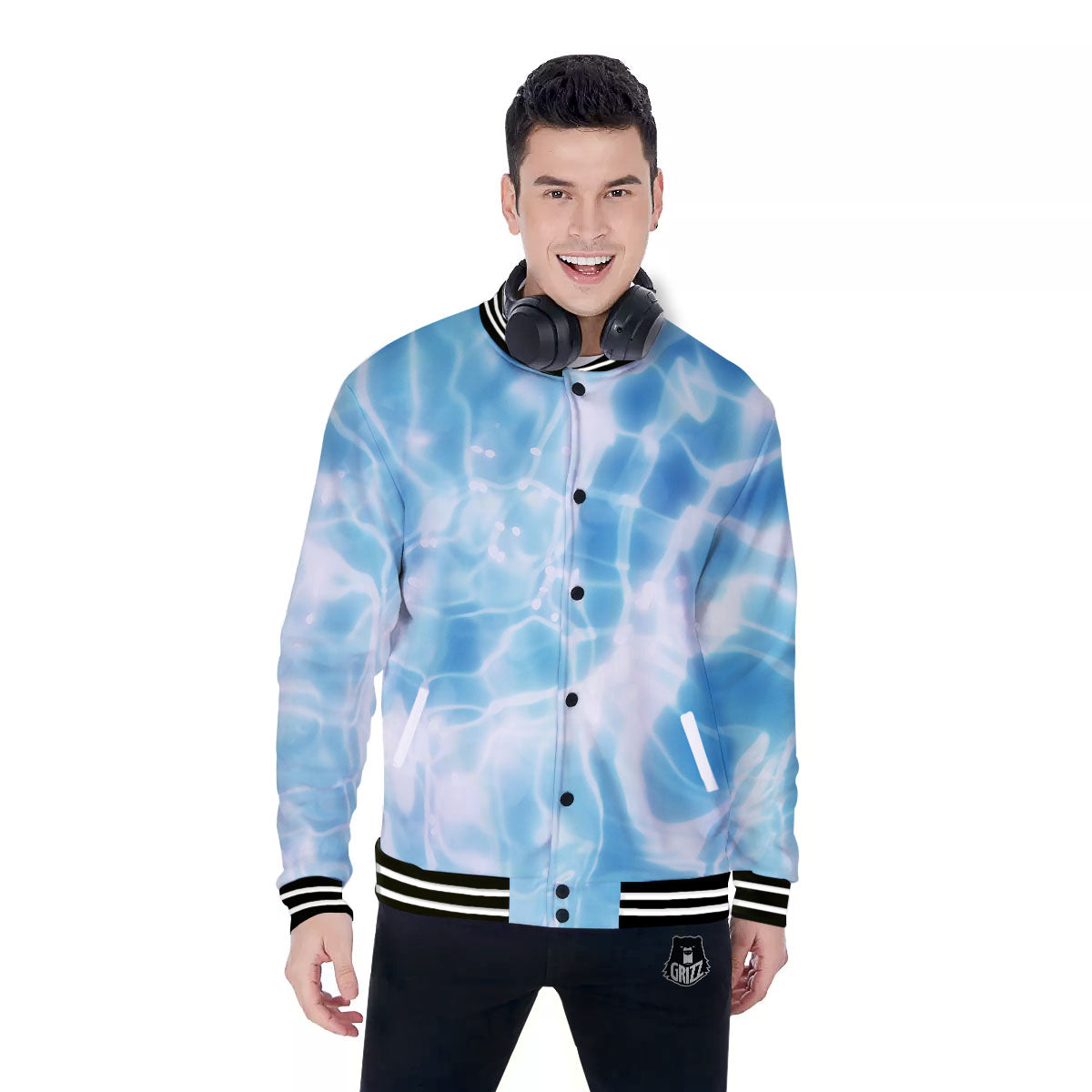 Surface Pool Water Print Baseball Jacket-grizzshop