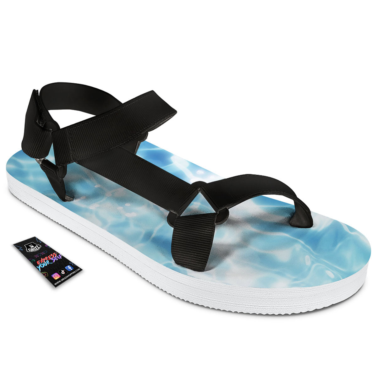 Surface Pool Water Print Black Open Toe Sandals-grizzshop