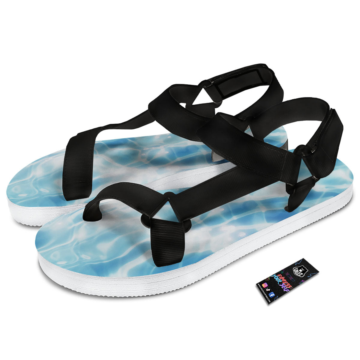 Surface Pool Water Print Black Open Toe Sandals-grizzshop